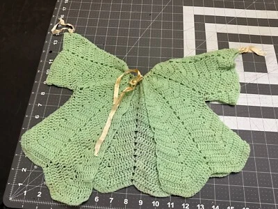 Vintage c. 1940's-50's Baby Girls Mint Green Handmade Knit Dress - Image 1 of 4