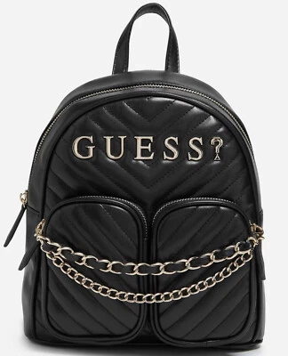 NEW GUESS Women's Quilted Backpack Convertibal Crossbody Handbag Bag - Black - Image 1 of 4