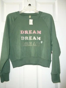 NEW LIVE LOVE DREAM Women's Junior DREAM Crew Neck Green Sweatshirt Size Small - Picture 1 of 4