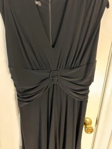 BLACK MIDI DRESS ANNE KLEIN NWT BELTED POLY/SPANDEX SIZE 16 - Picture 1 of 4