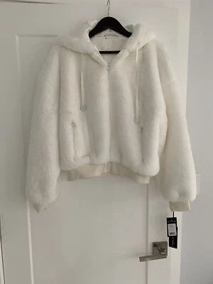 Acogedora sudadera con capucha de piel sintética BLANC NOIR. Color crema. Talla L. Nuevo con etiquetas Foto 1 de 4