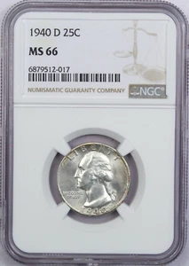 1940-D Washington Quarter 25C, NGC MS66, Gem Uncirculated, Lightly Toned - Picture 1 of 4