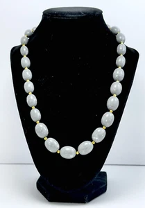 Signed Monet Grey Marbled Beads Necklace Vintage - Picture 1 of 8