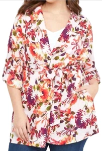 NUEVO TOP KIMONO LANE BRYANT ROSA FLORAL CREPÉ CINTURÓN TALLA 14/16 - Imagen 1 de 3