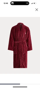 New$115 Men’s POLO Ralph Lauren Plush Terry Wrap Robe S/M Burgundy Luxury Gift - Picture 1 of 7