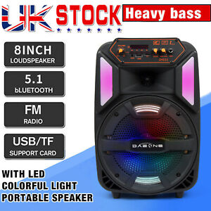 8" 1000W Portable FM Bluetooth Speaker Subwoofer Heavy Bass Sound System Party