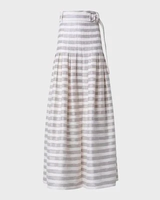 Akris Punto Women's Linen Blend Kodak Beige Striped Midi Skirt Size 2 - Image 1 of 4