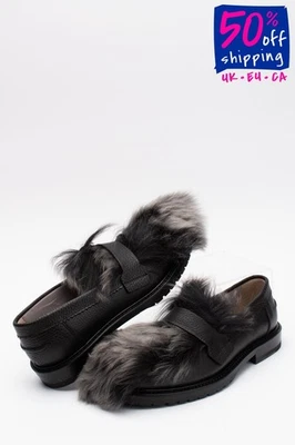 PVP €263 POLLINI Zapatos Mocasines de Cuero US6 UK3.5 EU36.5 Negro Hecho en Italia Foto 1 de 4