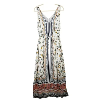 Lucky Brand Women's L Sleeveless Maxi Dress Cream Paisley Floral Western Boho - Image 1 of 4