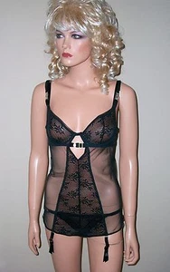 Victoria's Secret sexy transparentes schwarzes Strumpfband Slip Babydoll 34B S - Bild 1 von 5