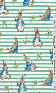 Peter Rabbit Flopsy Benjamin Green Stripe Printed by David Textiles btp - Picture 1 of 1