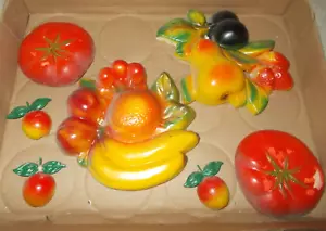 7 Vintage Kitchen Décor Chalkware Mixed Fruit Plaque Wall Hanging Retro - Picture 1 of 6