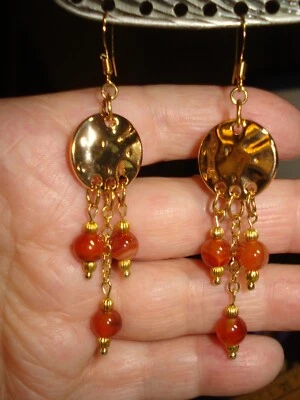 Pendientes colgantes de cornalina y cadena de latón de 3" GP Foto 1 de 4