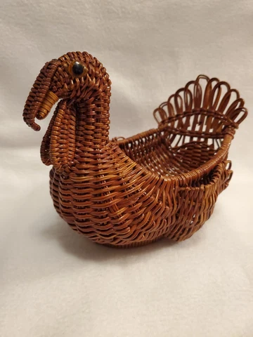 Wicker Turkey Basket by F.T.D.A 1983, Small Size 10" Long, 6" Tall, Vintage Cover