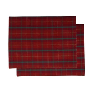 Par de manteles individuales de Navidad tartán de lino de mesa Navidad rojo dorado festivo 30 cm x 45 cm - Imagen 1 de 1