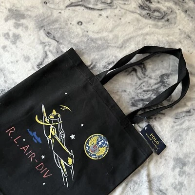 NWT Polo Ralph Lauren R.L Air Division Graphic Black Canvas Shopper Tote Bag - Image 1 of 4