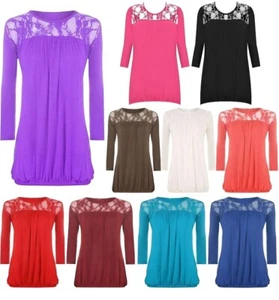 Blusa Top Mujer Cuello Redondo Floral Encaje Plisada Manga 3/4 Ropa Fiesta - Imagen 1 de 19