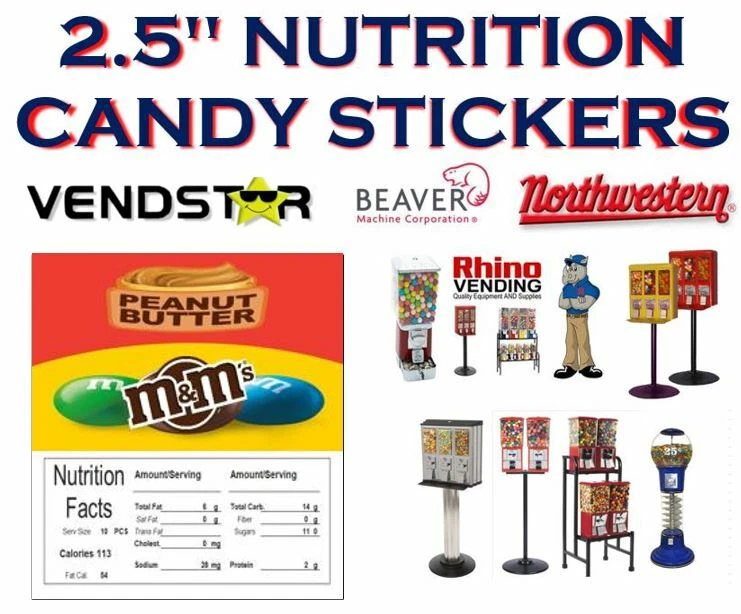 2.5 x 2.5 Bulk Vending Label Candy Machine Sticker Gumball M&M PEANUT BUTTER
