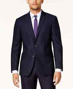$395 Kenneth Cole Men's Navy Shadow Check Slim Fit 2 PC Suit 44S 35W x 32L
