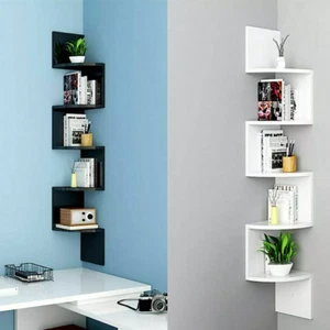 Floating Corner Shelf Shelves White Wall Storage Display Unit Wood Bookcases - Picture 1 of 33