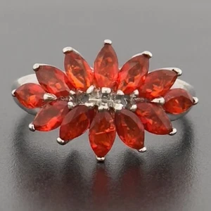 9ct White Gold Fire Opal Cluster Ring Size N Hallmarked - Picture 1 of 9