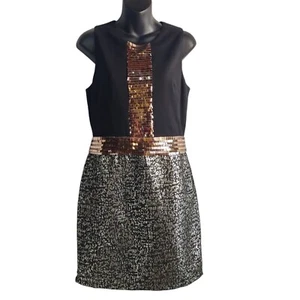 Esley Women's Black Silver Metallic Sequined Sleeveless Dress Size M - Picture 1 of 6
