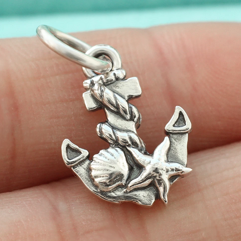 Якорь подвеска подвеска серебро 925 пробы морская звезда раковина морской моряк капитан - Изображение 1 из 4