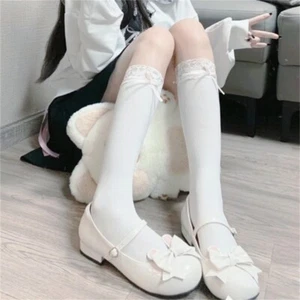 Womens Socks Lace Calf Solid Color Knee Socks Sexy Nylon Lace Stockings Socks - Picture 1 of 10