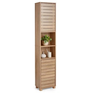Bathroom Floor Storage Cabinet Slim Tallboy w/Door Cupboard Shelves Oak Cupboard - Picture 1 of 4