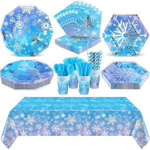 201 Piezas Invierno Copo de Nieve Fiesta Vajilla Suministros Cumpleaños Congelado Plata S... - Imagen 1 de 7