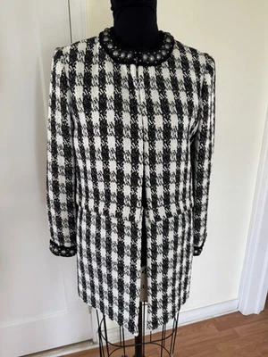 Chaqueta Blazer $895 Org NUEVA CON ETIQUETAS 2-ways Wear Alice and Olivia B/N Tweed Talla S Foto 1 de 4