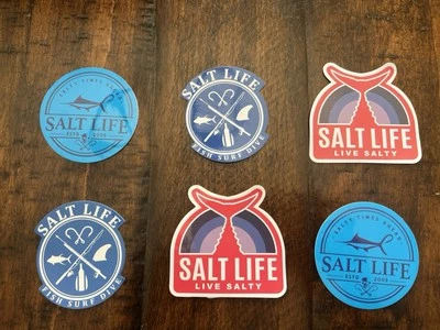 SALT LIFE Stickers Decals LOT X 6 SIX 3" Size Marlin Fish Surf Dive Salty Hooks - Image 1 of 4