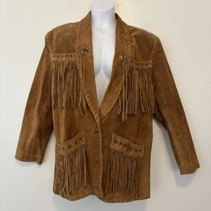 Vintage Learsi Leder Wildleder Jacke Fransen Medium Conchos gefüttert Unisex Western - Bild 1 von 13