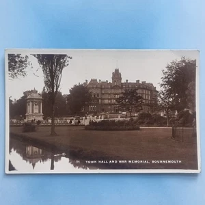 Bournemouth Postcard 1932 Real Photo Town Hall & War Memorial Hampshire - Picture 1 of 2