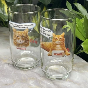 Vintage 1970s Morris the Cat 9Lives Glasses Set of 2 – Promo Advertising Cups - Picture 1 of 8
