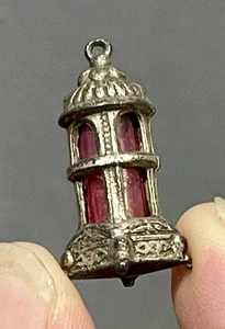 Scarce Antique 1910’s Footed Heater Cracker Jack Charm Toy W/ Red Glass Insert - Picture 1 of 9