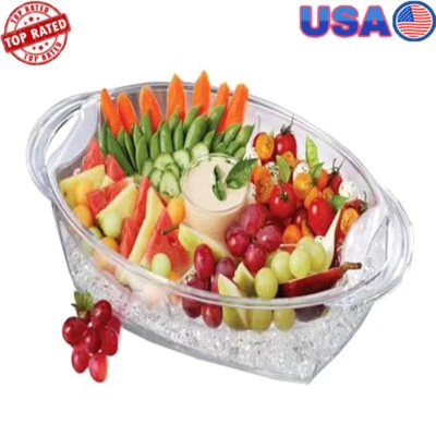 Buffet Tray Ice Chilled 4 Compartment Server W/ Dip Cup Indoor Outdoor Use - Image 1 of 4