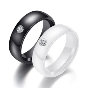 6mm Black/White Ceramic CZ Band Ring Women Engagement Party Ring Size 6/7/8/9/10 - Picture 1 of 14