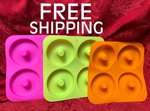 SET of THREE ~ 4 Grid Cake Donut Desserts Mold Silicone Bake Non-Stick (DIY Fun) - Picture 1 of 5