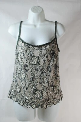 Camiseta sin mangas de seda con correa de espagueti adornada con cuentas plateadas ESCADA talla 40 Foto 1 de 4