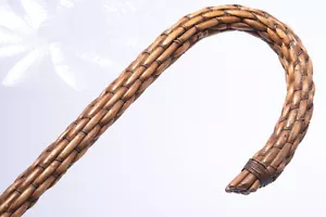 ✅ ANTIQUE CANE WALKING STICK METAL CORE WOVEN RATTAN? DESIGN HANDLE 92CM 36.22” - Picture 1 of 7
