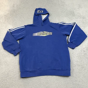 Vintage Adidas Hoodie Youth Boys Extra Large Blue Pullover Sweatshirt Y2K Kids - Picture 1 of 16