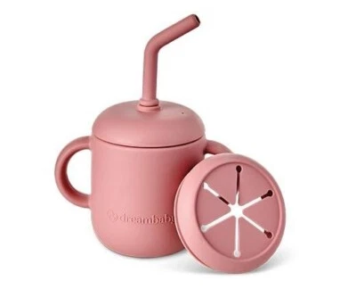 Dreambaby 3 em 1 copo de bebida e lanche com palha - Rosa, 100% silicone grau alimentício - Imagem 1 de 2