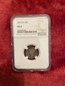 1916 D Mercury Dime Problem Free NGC AG 3 - Picture 1 of 2