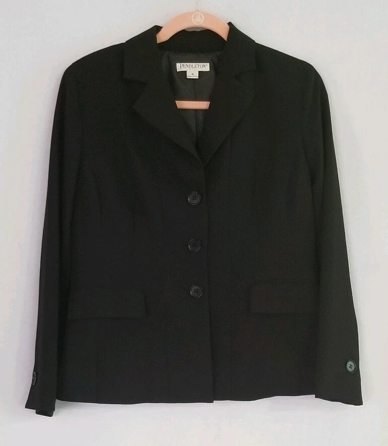 Pendleton Womens Petites Black Suit Lined Blazer Jacket Size 6P - Image 1 of 4