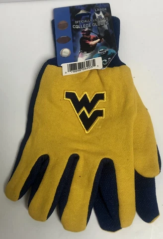NCAA West Virginia Mountaineers Utility Gloves Gold w/ Blue Palms ~ Large ~ K Cover