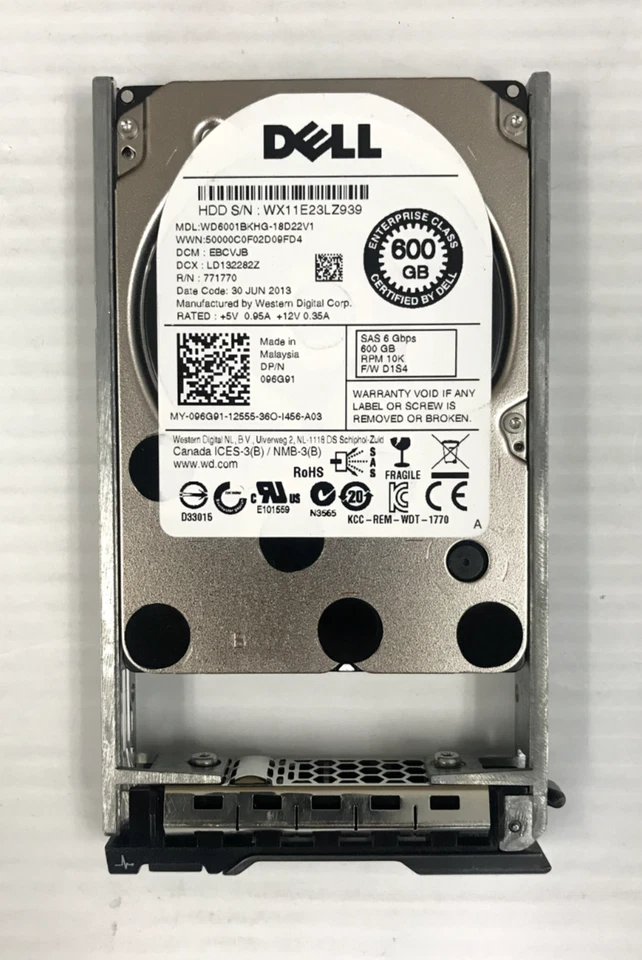 Disco duro Dell 96G91 096G91 600 GB 10K 6 Gb/s 32 MB 2,5" SAS SERVIDOR HDD Foto 1 de 1