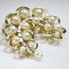 Vtg. Lisner Pearl Feather Brooch Rhinestones Gold Plated 14 Delicate Pearls