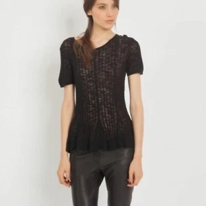Maje black peplum short sleeve sweater top small new - Picture 1 of 7
