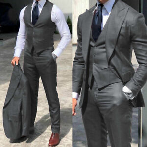 Men's Formal Peak Lapel Suits 3Pcs Business Party Groom Wedding Slim Tuxedos